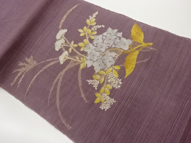 JAPANESE NAGOYA OBI FOR SUMMER / TSUMUGI / WOVEN FLORAL PLANTS